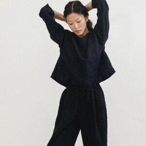 Elizabeth Suzann Parabola Top in Midweight Black Linen, Size XS